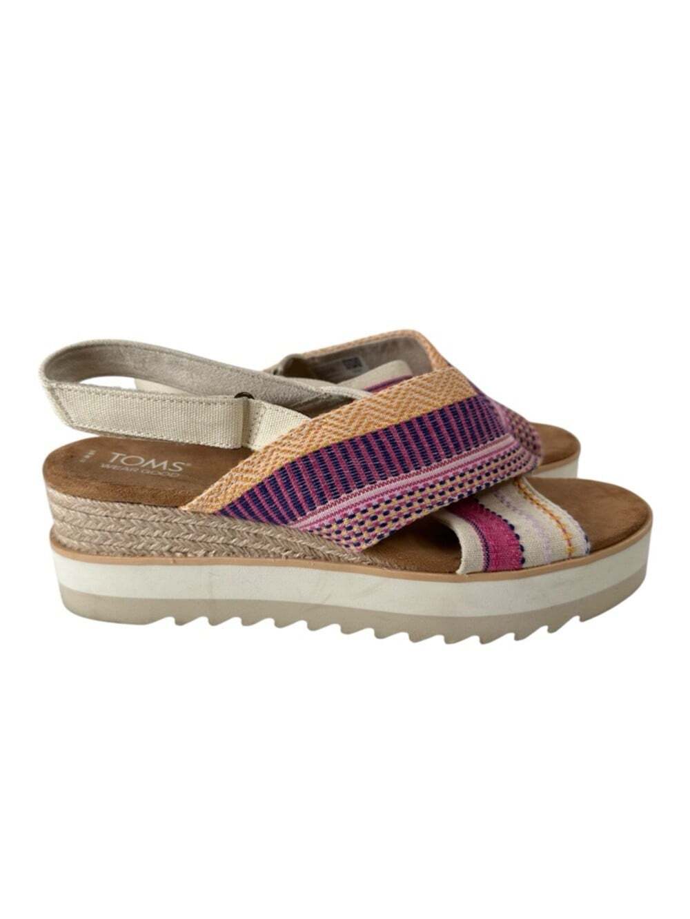 TOMS Diana Womens 10 Platform Wedge Sandals Fuchsia Stripe Espadrille Shoes